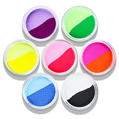 MEICOLY Water Activated Eye Liner 14 Colors,Neon UV Pride Rainbow Face Paint,7 Cakes Duo Color Water Activated Eyeliner,Halloween Hydra Liner,Matte Graphic Eyeliner,Glow Blacklight Body Paint