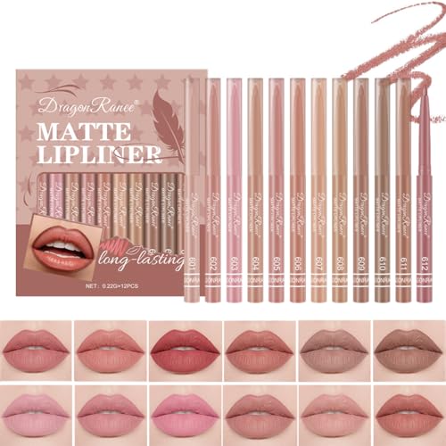 12PCS Creamy Matte Lip Liner Pencil Set, Waterproof Long Lasting Color Lipstick,Soft Pink, Lip Filler Liner,Perfect Pout Gel Makeup Kit for Women