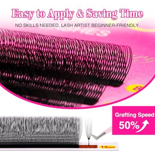 TDANCE U Lash Extensions 2D 3D 4D 5D UU Lash Fans Eyelash Extension U Shaped Natural Volume Lashes Extension Soft Matte Black Lashes(UU-5D-0.07-D,8-15mm)