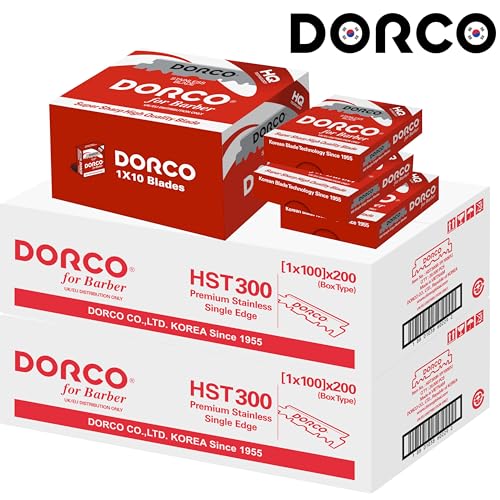 the shave factory Straight Edge Razor Kit (Steel Razor / 200 Dorco Single Edge Razor Blades Red)