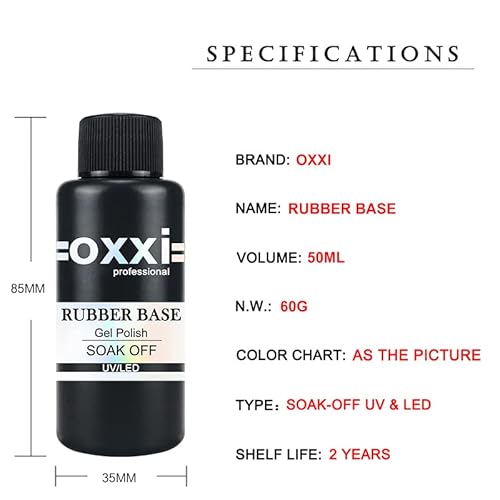 OXXI Professional Big Size 50ML Rubber Base Coat Gel Nail Polish Tpo Hema Free,Large Capacity Refill Pack Nail Base Coat