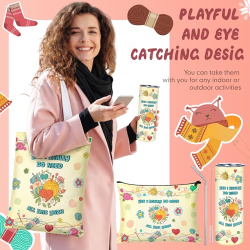 4 Pcs Crochet Gifts Yes I Really Do Need All This Yarn Knitting Gifts Include 20 oz Tumbler Cosmetic Bag Tote Bag Socks Christmas Birthday Favors for Knitters Crocheters Crochet Lovers