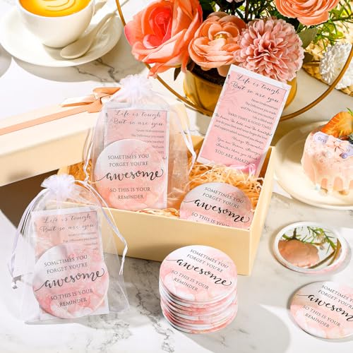 50 Set Women's Day Inspirational Compact Mirror Bulk Gift for Women Mini Makeup Pocket Mirror Employee Appreciation Gifts with Motivational Cards for Mother's Day Social Coworker Teacher (Pink)