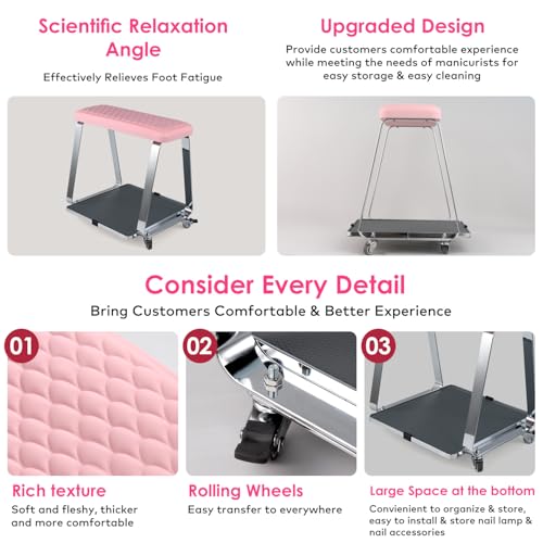 Pedicure Foot Rest for Nail Tech Nail Salon, BORNBYME Update PU Leather Foot Nail Stand Rest for Pedicure, Pink