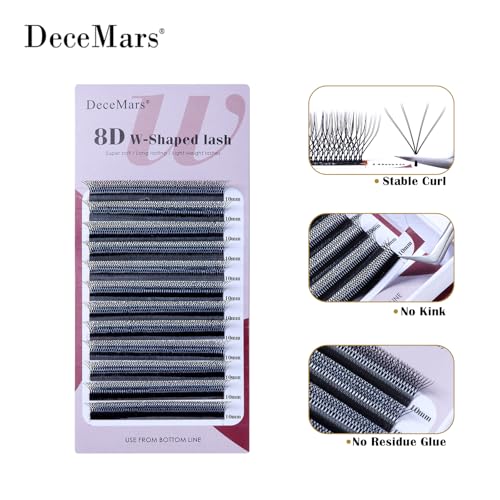 DeceMars 8D W Eyelash Extensions Easy Fans Russian Volume YY Lash Extension Fluffy Matte Black Clusters Lashes for Professional Salon Use (WW-8D-0.07-D,8-15mm Mix)