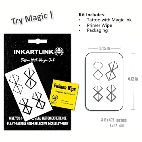 INKARTLINK Semi-Permanent Tattoos,Berserk Temporary Tattoos for Men - Lasts 7-15 Days, Waterproof, Non-Reflective, Unique Design (Block)