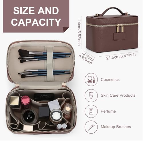 Makeup Bag Vanity Case for Women Leather Cosmetic Bag Travel Toiletry Bags Portable Makeup Organizer Case