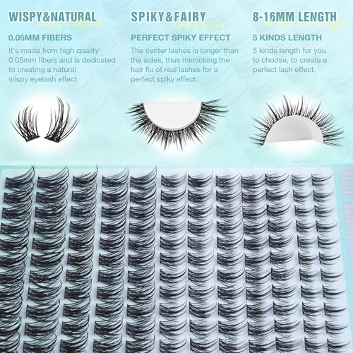Manga Lash Clusters Kit Fairy Eyelash Clusters Kit Wispy Lash Extension Kit 8-16MM Anime Eyelash Extension Kit Natural Lashes Clusters Spiky Individual Lashes with 2-IN-1 Lash Bond&Seal and Tweezers