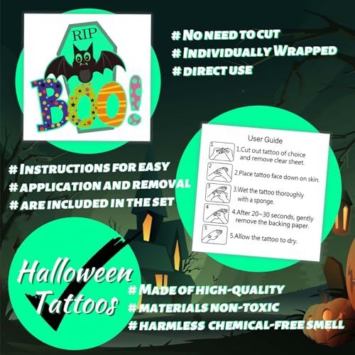 Winthrop 100 Pcs Glow in The Dark Halloween Temporary Tattoos for Kids, Individually Wrapped Waterproof Large Luminous Tattoos, 25 Cute Designs, Trick-or-Treat Party Favors, Candy Bag Alternatives