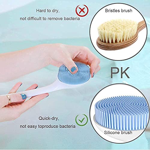 2 Pack Silcone Back Brush with Long Handle (Green+Blue)