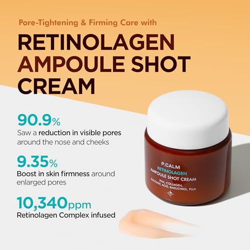 P.CALM Retinolagen Ampoule Shot Cream - Retinol & Vegan Hydrolyzed Collagen & Bakuchiol for Pore Tightening, Mositurizing, Korean Glass Skin (60ml / 2.02 fl.oz)