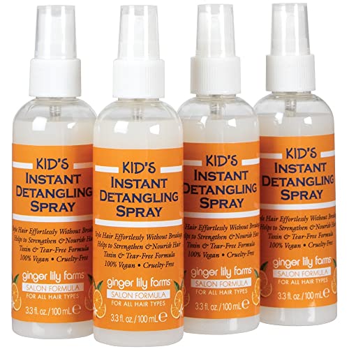 Ginger Lily Farms Salon Formula Kid¡¯s Instant Detangling Spray, Tear-Free Formula, Hair Detangler Spray for Kids, 100% Vegan & Cruelty-Free, 3.3 oz (Pack of 4)