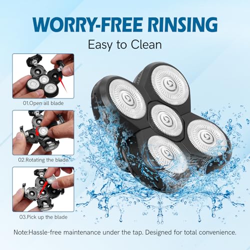 2 Pack Replacement Blades for Freebird Head Shaver | 5-Blade Electric Razor Refills for Bald Men Freedom Grooming + 1 Cleaning Brush