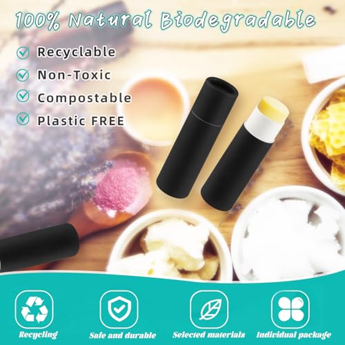 50 Pcs 0.3 oz Paperboard Lip Balm Tube,Empty Kraft Paper Chapstick Tube Holder,Push-Up Style Biodegradable Solid Perfume Lip Gloss Container for DIY Homemade Balm,Non-Plastic Container- Black