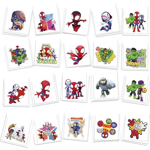 Spidey Birthday Party Supplies, 60 Pcs Temporary Tattoos, Removable Fake Tattoo Stickers for Goody Bag Treat Bag (A)