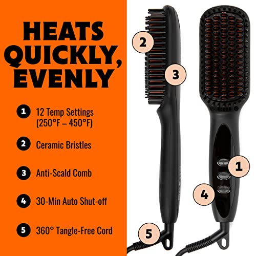 Beard Straightener for Men Kit - Includes Portable Heated Beard Brush, Beard Soap, Pearwood Comb, & Storage Case
