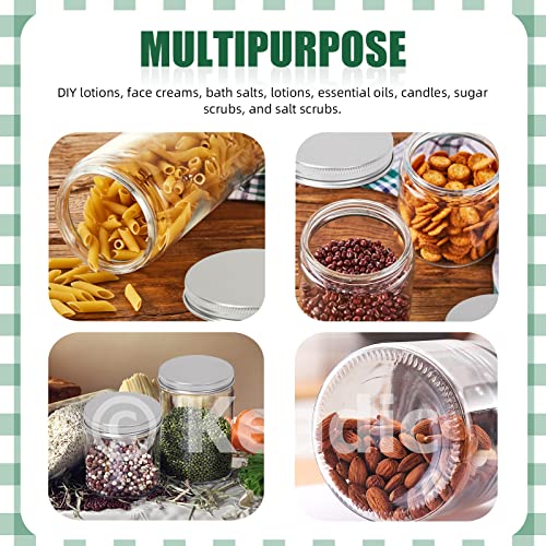 Keadic 15 Pcs 60ml/2oz Glass Jars with Lids Assortment Set, Mini Round Airtight Canning Sample Jars with Silver Lids, Tiny Makeup Containers Empty Cosmetic Containers for Lotions Powders Liquid Creams