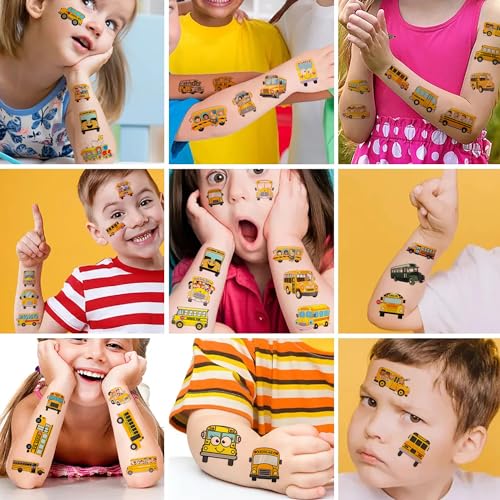 12 Sheets School Bus Temporary Tattoos Stickers, School Bus Birthday Party Supplies Decorations Transportation Stickers Cute Fake Tattoos Goodie Bag Fillers Party Favors School Classroom Reward Gifts