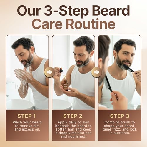 Beard Growth Oil 30ml for Men - 100% Natural Formula with Vitamin E & Jojoba Oil for Mustache Growth Oil, Promotes Thicker Fuller Beard & Reduces Itch, Valentines Day Gifts for Him Boyfriend Husband