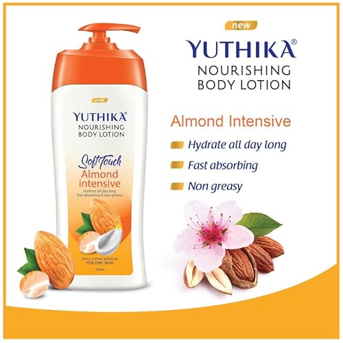 Yutika Soft Touch Nourishing Body Lotion For Women And Men, All Day Long Lasting, Non Greasy, Fast Absorbing Lotion for Dry & Normal Skin (Almond, 16.90 Fl Oz)