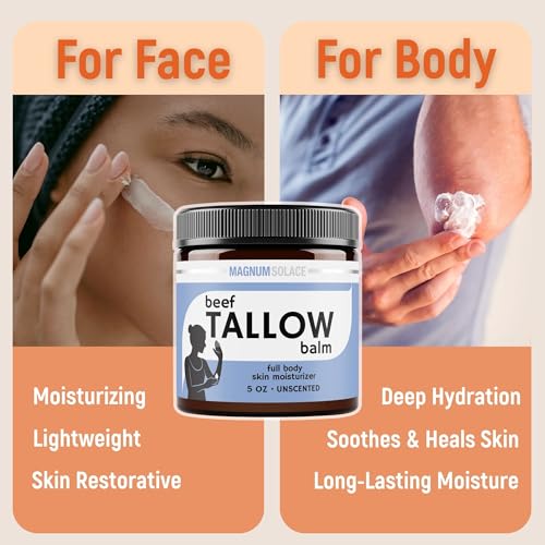 Beef Tallow for Skin ? Just 2 Ingredients ? Natural Tallow & Sweet Almond Oil, 5 oz Unscented Moisturizer for Dry & Sensitive Skin ? Hydrating Balm