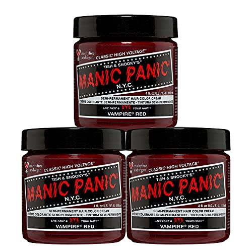 MANIC PANIC Classic Vampire Red Semi Permanent Hair Color - Deep Blood Red Hair Dye for Women & Men That Lasts 4-6 Weeks - Vegan, Ammonia & Cruelty-Free - Create & Mix Custom Shades (4oz / 3pk)