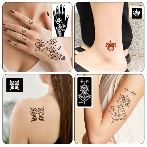 Henna Tattoo Stencils Kit 18 Sheets,Henna stencils for hands Temporary Tattoo Stickers for Women and Girls Face Paint Body Art