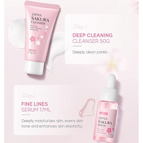 1 Pack Skin Care Set, Containing Deep Cleansing Facial Cleanser+ Hydrating Facial Cream + Skin Refining Facial Serum+Firming Eye Cream, Smoothing Fine Lines