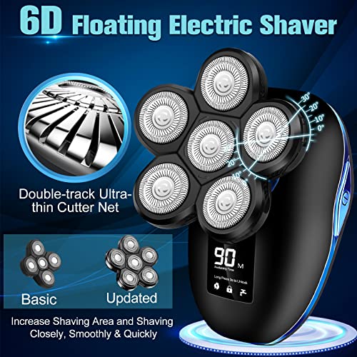Head Shaver for Bald Men,6-in-1 Electric Shaver for Bald Head 6D Wet/Dry Waterproof Mens Electric Razor Head Shavers Mens Grooming Kit Cordless Rechargeable Face Head Shaving Rotary Shavers
