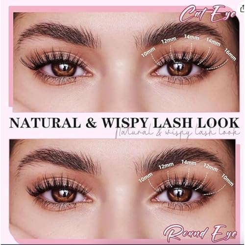 Eyelash Clusters Extension Natural Thick D Curl Cluster 300pcs 60D+80D+100D 10-18mm Individual Eyelash Extensions Natural Fluffy Wispy Fake Eyelashes,(60D+80D+100D, 10-18mm,300Pcs)