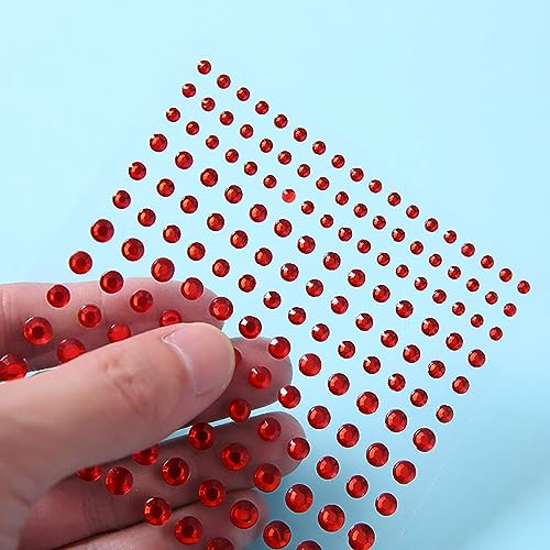 2102pcs Face Gems Stick on, Self Adhesive Hair Jewels Face Rhinestones Stickers Bling Jewels for Hair Nails Makeup Clothes Shoes Bags DIY Craft, 7 Size 14 Sheets (red)