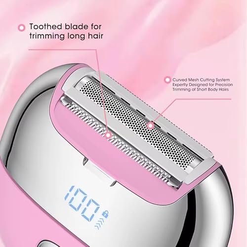 Bikini Trimmer for Women - Electric Razors for Women 2 in 1 Painless IPX7 Waterproof Rechargeable LED Dual Head Electric Shaver for Lady Bikini Underarm, Body, Leg, Face Hair Remove
