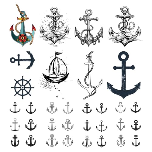 Anchor Ship Temporary Tattoo Sticker Waterproof Fake Tatoo Men Women Adult Boys Teens Body Art 10.5X6cm Set of 12 (SF297)