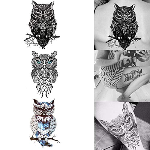 Owl Temporary Tattoos Large Temporary Tattoo Half Arm Tattoo Sleeves Stickers Shoulder Body Art for Men Women Teens-6 Sheets