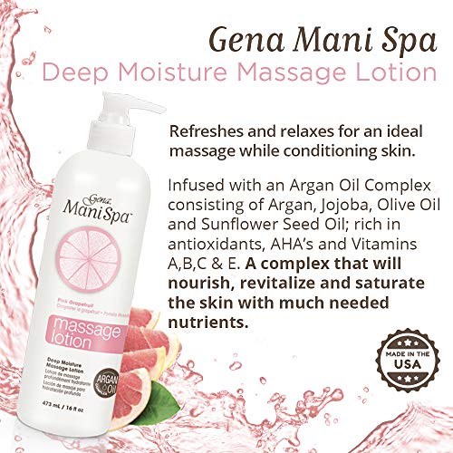 Gena Mani Spa Massage Lotion - Deep Moisturizing Body Lotion for Massages Therapy with Argan Oil, Massage Cream for Hands, Feet & Body, 16 fl oz
