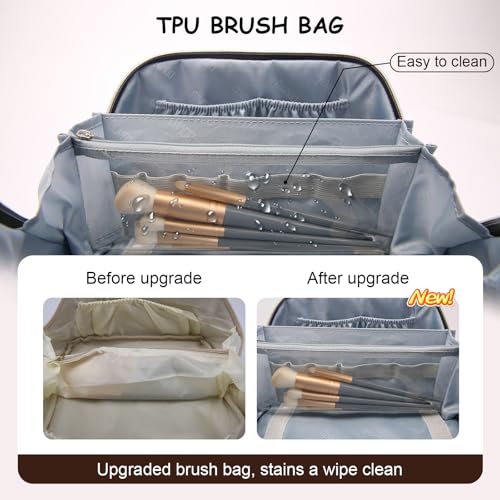 BOYATU Travel Makeup Bag for Women: Western Boho Make up Bag Set of 3 - Large Capacity Vegan Leather Cosmetic Bag - Waterproof Toiletry Bag with Compartments & Handle & Divider(J-2-Brown)