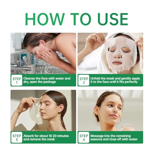 Pack of 10 Collagen Face Mask, Aloe Vera Polypeptide Collagen Facial Masks Skincare, Moisturizing Facial Sheet Mask for Acne, After Sun, Claming, Anti-Aging and Anti-Wrinkle