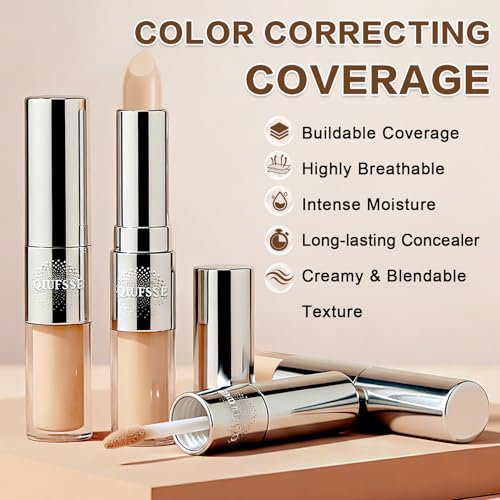 Under Eye Concealer Stick,Full Coverage Concealer for Older Women,Teenagers,Middle-aged,Dual formula (liquid tip & balm stick),Long-lasting Wear,Tattoo Cover Up Makeup£¨01 Natural£©