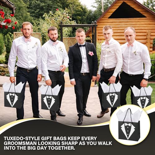 54Pcs Groomsmen Gifts Set of 6, Proposal Gift Box with Toiletry Bags, Whiskey Glasses, Sunglasses, Wood Handle Pocket Knives, Bottle Openers, Cards, Envelopes and Tuxedo Gift Bags (6 Set)