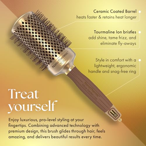 Olivia Garden NanoThermic 50th Anniversary Ceramic + Ion Round Thermal Hair Brush - Not Electrical - Professional Blowout Brush for Normal to Thick Hair