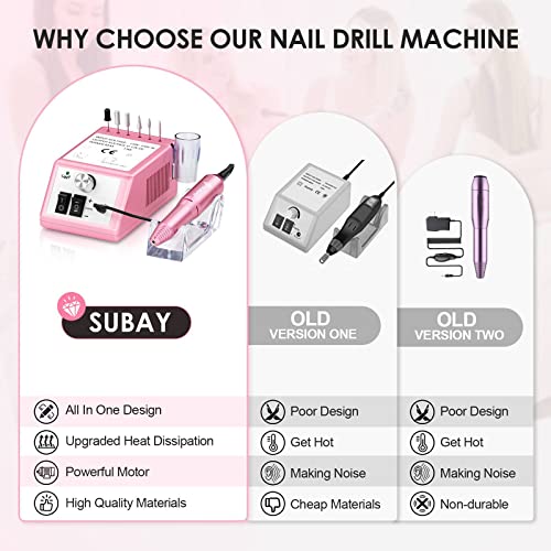 SUBAY Professional Finger Toe Nail Care Electric Nail Drill Machine with 200 Pcs Nail Swatch Sticks