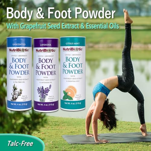 NutriBiotic ? Body & Foot Powder, Unscented, 4 Oz | with Grapefruit Seed Extract & Tea Tree Oil | Vegan & Non-GMO | Talc, Paraben & Gluten Free | Gentle & Absorbent