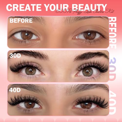 Lash Clusters Kit-800PCS DIY Eyelash Extension Kit with Bond & Seal, 30D/40D C Curl Cluster Lashes 8?16mm, Reusable Fluffy Natural False Eyelashes with Tweezers
