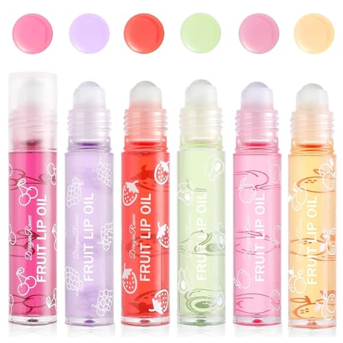 6PCS Roll-On Lip Oil Set,Fruit Flavored Lip Gloss Set,Long Lasting Moisturizing Lip Balm,Transparent Lip Gloss Glossy Lip Make-up,Best Gift