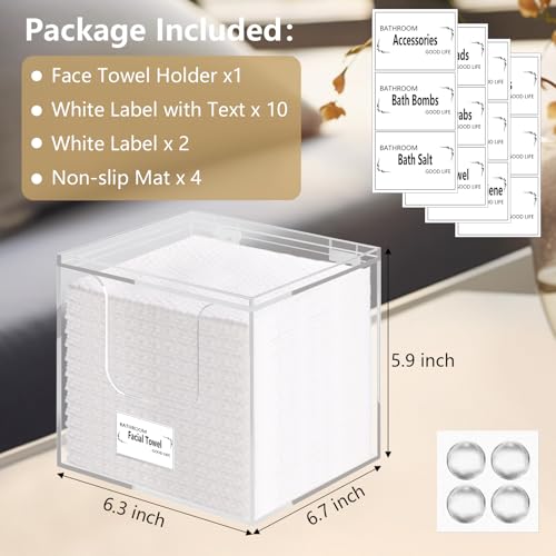 AmasSmile Facial Towel Holder ? Disposable Face Towel Acrylic Storage Box for Bathroom, Clean Skin Club Box with Non-Slip Pads, Holds XL Clean Towels (Excluding Facial Towels)