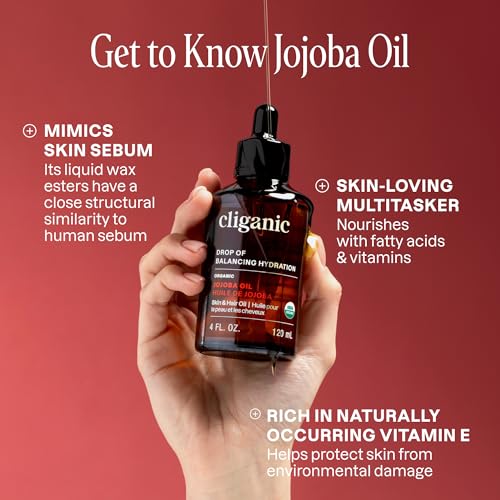 Cliganic Organic Jojoba Oil, 100% Pure (4oz) | Moisturizing for Face, Hair, Skin & Nails | Natural Cold Pressed Hexane Free | Base Carrier Oil (Pack of 2)