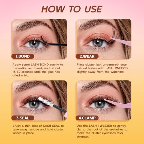 QUEWEL Lash Clusters Kit, 280 Pcs Lash Clusters 30D 40D 12-18mm Thin Band Lashes Clusters Natural Look Eyelash Extension Kit With Lashes Bond Seal Eyelashes Tweezers (LSTZ-30D+40D)