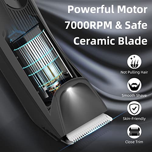 INVJOY Manscape Body & Pubic Hair Trimmer for Men w/Light - No Nick, No Cut, Balls Trimmer - No Razor Burn Groin, Body Groomer Shaver, IPX7 Waterproof Electric Razor w/Recharge Dock, Gift for Men Dad