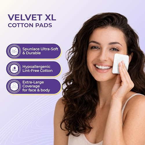 Velvet XL Cotton Pads, Large Size Square Cotton Rounds for Face & Body, Soft Thick Low Lint Makeup Remover Pads, Durable & Absorbent for Toner and Cleansing (500 Counts)