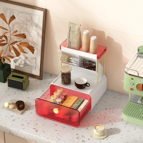 FOLLOWIN Bathroom Organizers and Storage with Drawer,Vanity Storage Organizer with Makeup Brushes Holder, Perfume Lotion Cosmetic Organizer,Blush Pink